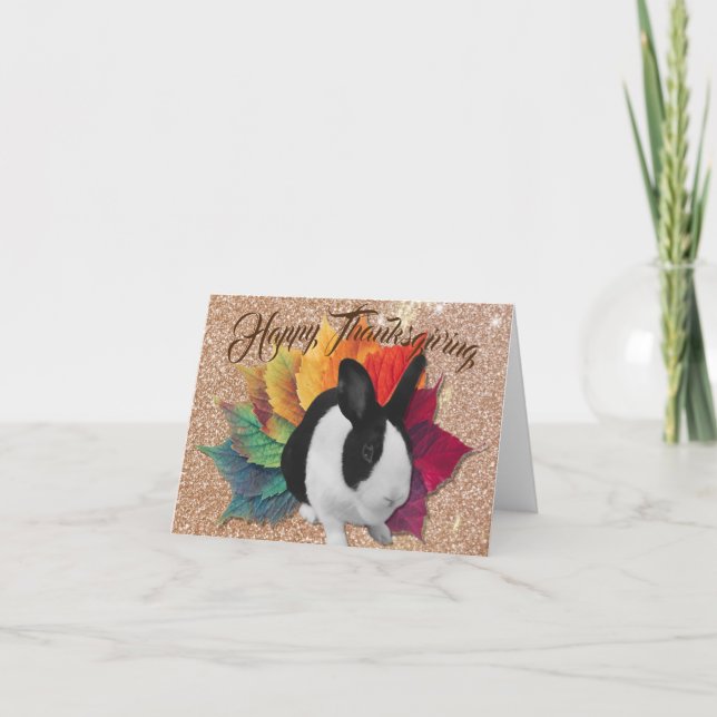 Autumn Colors Dutch Bunny Thanksgiving Holiday Card (Front)