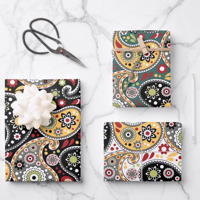 Autumn Colors Elegant Bohemian Baroque Paisley Wrapping Paper Sheets (Front)