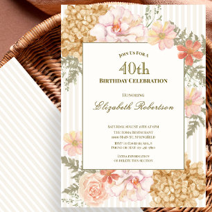 Autumn Colors Floral 40th Birthday Invitation