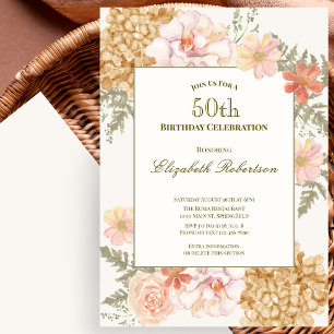 Autumn Colors Floral 50th Birthday Invitation