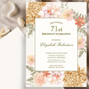 Autumn Colors Floral 71st Birthday Invitation