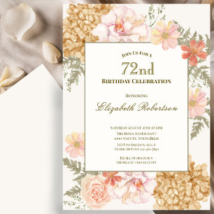 Autumn Colors Floral 72nd Birthday Invitation