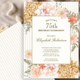 Autumn Colors Floral 75th Birthday Invitation