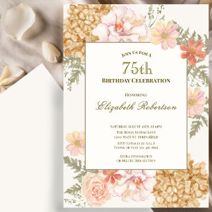 Autumn Colors Floral 75th Birthday Invitation