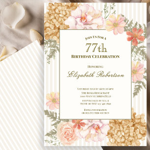 Autumn Colors Floral 77th Birthday Invitation
