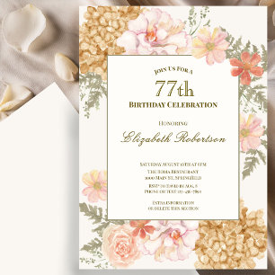 Autumn Colors Floral 77th Birthday Invitation