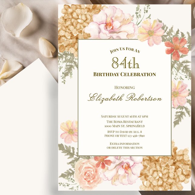 Autumn Colors Floral 84th Birthday Invitation (Creator Uploaded)