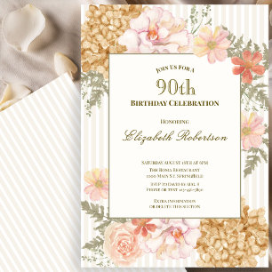 Autumn Colors Floral 90th Birthday Invitation