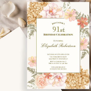 Autumn Colors Floral 91st Birthday Invitation