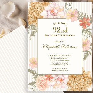 Autumn Colors Floral 92nd Birthday Invitation