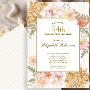 Autumn Colors Floral 94th Birthday Invitation