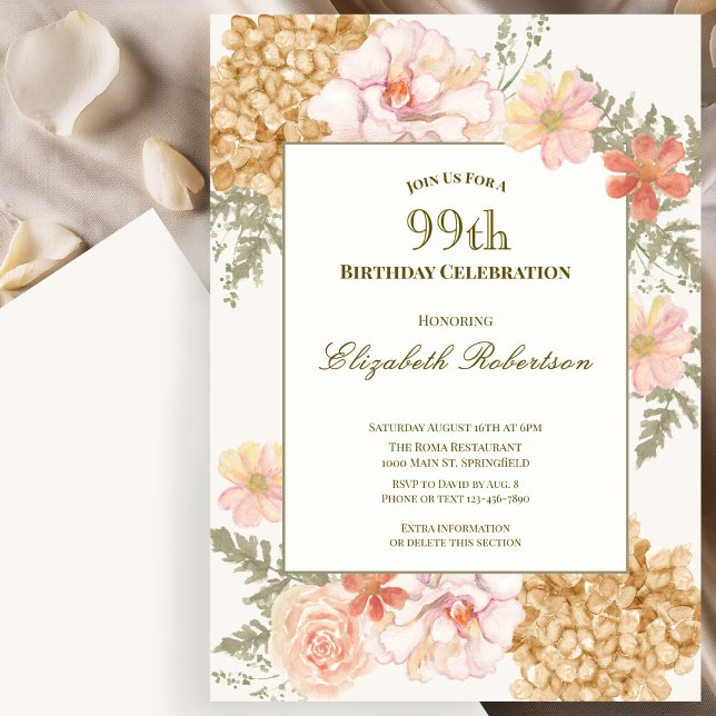 Autumn Colors Floral 99th Birthday Invitation (Creator Uploaded)