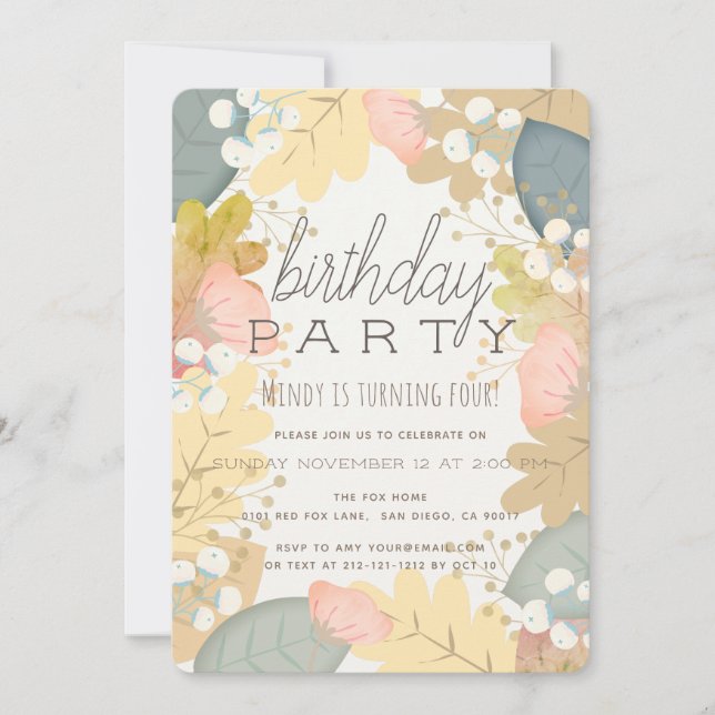Autumn Colors Floral Foliage Birthday Invitation (Front)