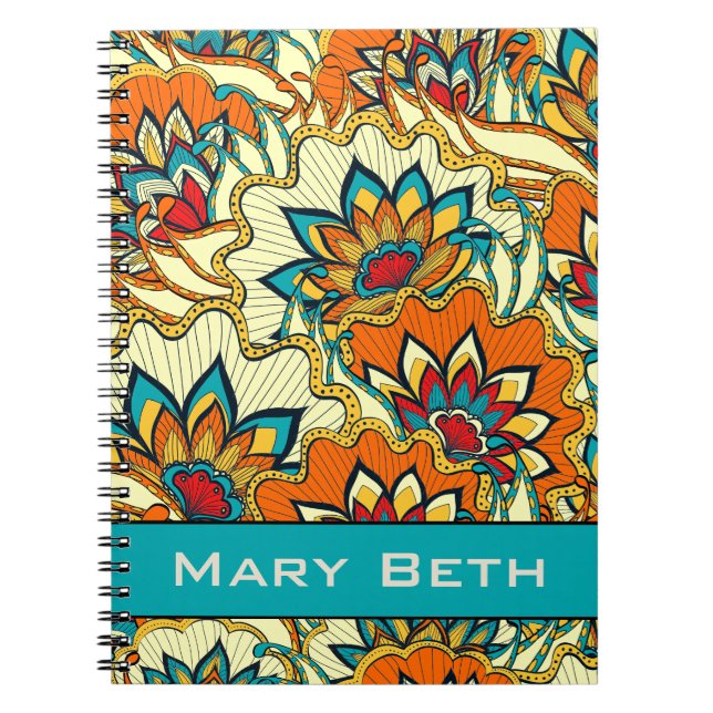 Autumn Colors Floral Pattern with Name Notebook (Front)