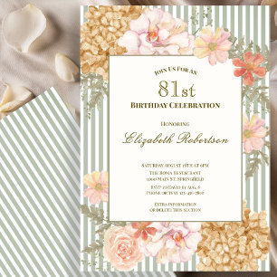 Autumn Colors Floral Sage 81st Birthday Invitation
