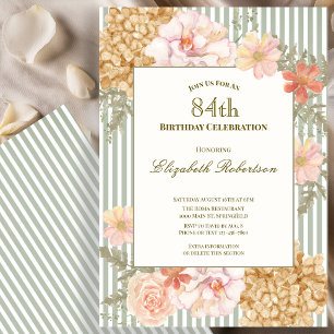 Autumn Colors Floral Sage 84th Birthday Invitation