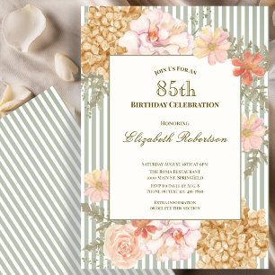 Autumn Colors Floral Sage 85th Birthday Invitation