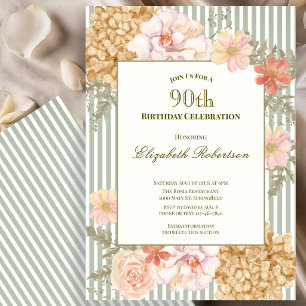 Autumn Colors Floral Sage 90th Birthday Invitation