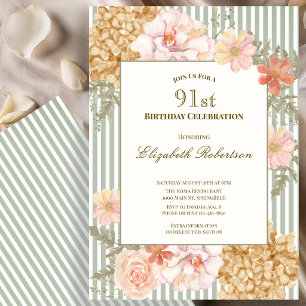 Autumn Colors Floral Sage 91st Birthday Invitation