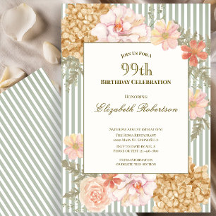 Autumn Colors Floral Sage 99th Birthday Invitation
