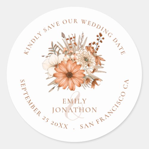 Autumn Colors Florals Wedding Save The Date Classic Round Sticker