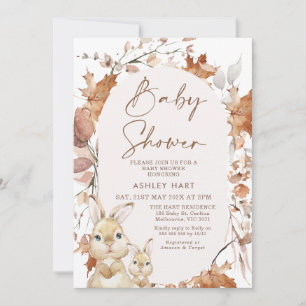Autumn Colors Foliage Bunny Kitten Baby Shower Invitation
