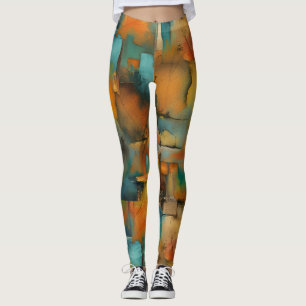Autumn colors, geometric grunge paint abstract leggings