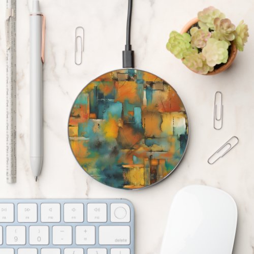 Autumn colors geometric grunge paint abstract wireless charger 
