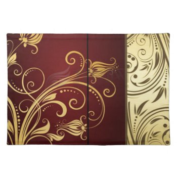 Autumn Colors Gold Burgundy Marsala Floral Swirls Placemat by WhenWestMeetEast at Zazzle