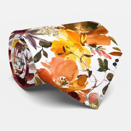 Autumn Colors Gold Peach Roses Floral Neck Tie