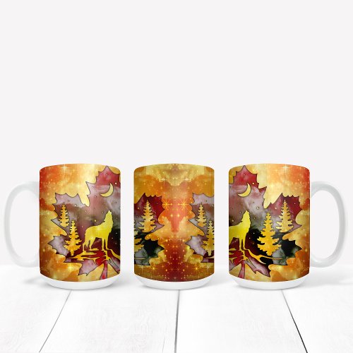 Autumn Colors Howling Wolf Oak Leaf  Coffee Mug