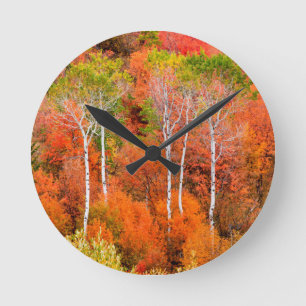 Autumn Colors In Rocky Mountains, Wyoming, USA Round Clock