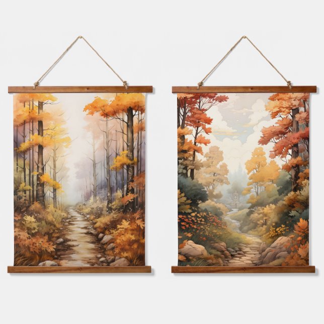 Autumn Colors In the Woods Trees Path Hanging Tapestry (Double)