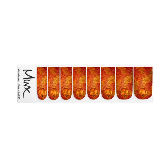 Autumn colors leaves and pumpkins minx nail wraps (Right Hand)