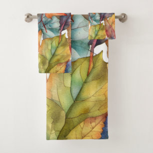 Autumn colors leaves art. bath towel set