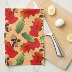 Autumn Colors Leaves Pattern Kitchen Towel
