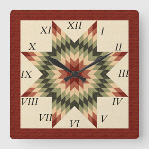 Autumn Colors Lone Star Quilt Design Square Wall Clock