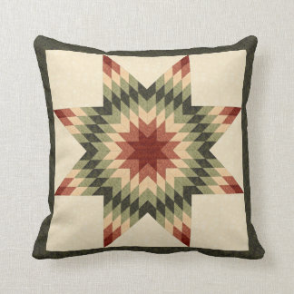 Autumn Colors Lone Star Quilt Look Throw Pillow