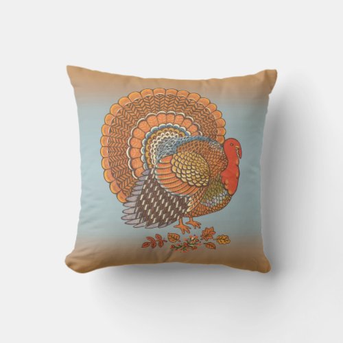 Autumn Colors Male Turkey Fanned Tail Leaves Outdoor Pillow