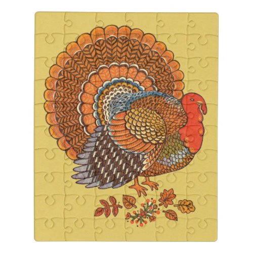 Autumn Colors Male Turkey Leaves Golden Yellow Jigsaw Puzzle