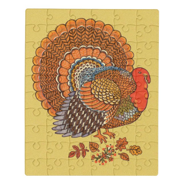 Autumn Colors Male Turkey Leaves Golden Yellow Jigsaw Puzzle (Puzzle Vertical)