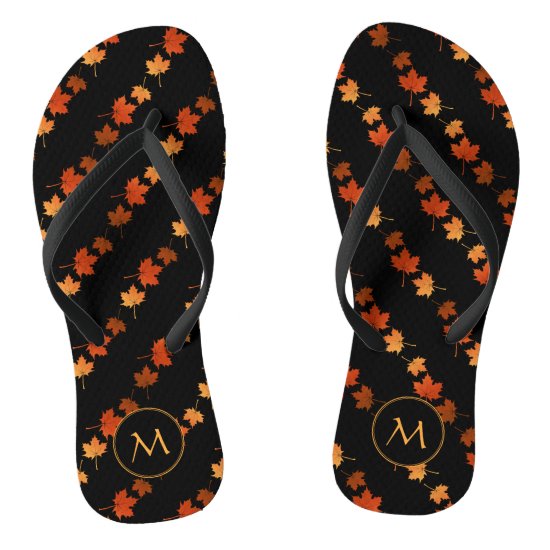 Autumn Colors Maple Leaves pattern monogrammed Flip Flops