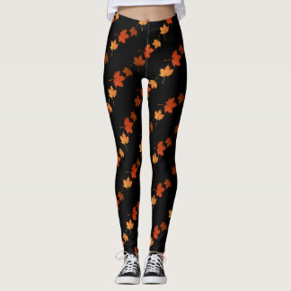 Autumn Colors Maple Leaves pattern monogrammed Leggings