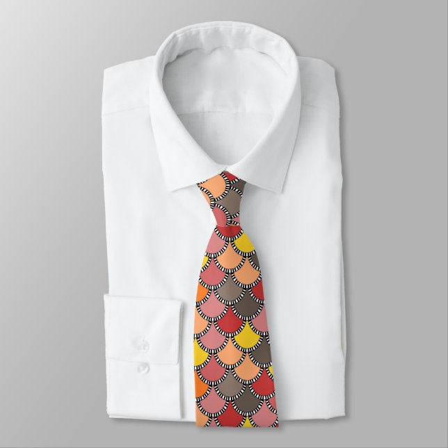 Autumn Colors Mermaid Scales Pattern Neck Tie (Tied)