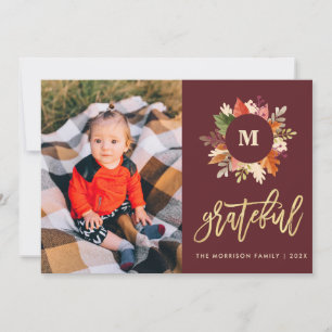 autumn colors monogram thanksgiving holiday photo card