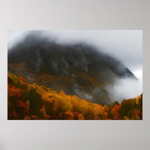Autumn Colors on Mountain Side Ai Art Poster