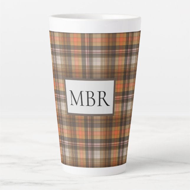 Autumn Colors Plaid Add Monogram  Latte Mug (Front)