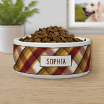Autumn Colors Plaid Pattern & Custom Name Bowl<br><div class="desc">Plaid / tartan pattern in autumn colors including red,  yellow,  brown and muted green. There is also a personalizable text area for a name.</div>