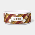Autumn Colors Plaid Pattern & Custom Name Bowl<br><div class="desc">Plaid / tartan pattern in autumn colors including red,  yellow,  brown and muted green. There is also a personalizable text area for a name.</div>