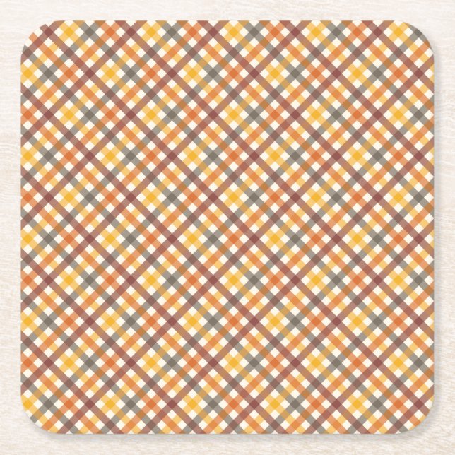 Autumn Colors Plaid Square Paper Coaster (Front)